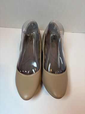 Susina Tan Nude Leather Pumps Block Heel Slip-on Size 10M